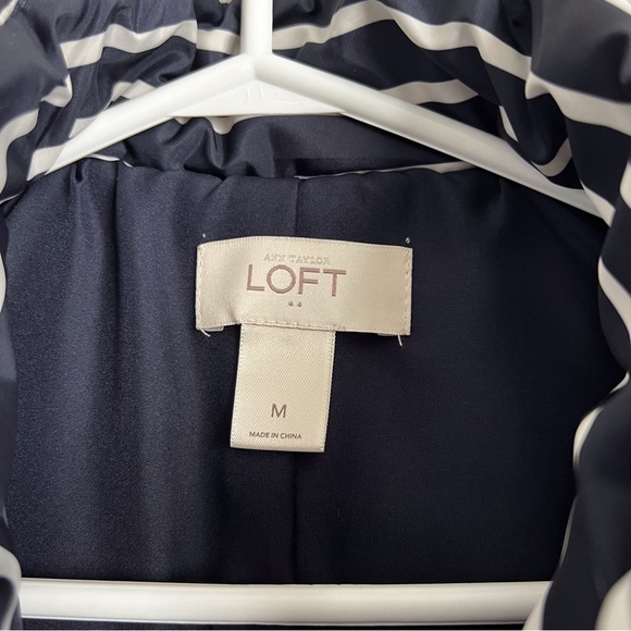 LOFT Puffer Vest Navy Blue White Stripe Nautical Preppy Neutral Coastal Small - Picture 5 of 7
